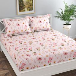 Florida Pink & Yellow Floral Bedsheet with 2 Pillow Covers-picture-32