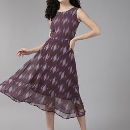 BAESD Women Print Georgette A-Line Midi Dress-picture-26