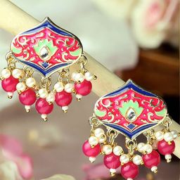 Anouk Metal MeenakariRani Pink Kundan ContemporaryDrop Earrings-18