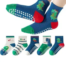 Eleg & Stilance Kids Pack of 3 Cotton Anti-Slip Cute Dinosaur Prints Socks-picture-7