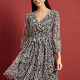 all about you Print Puff Sleeve Georgette Fit & Flare Dress-image-21