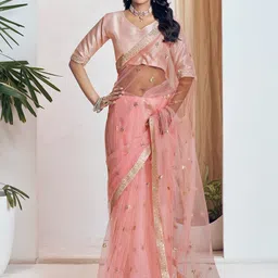 SHOPGARB Embellished Sequinned Net Saree-8