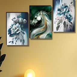 Livin'luxe Grey & Green Set of 3 Royal Horse & Floral Wall Art-picture-10