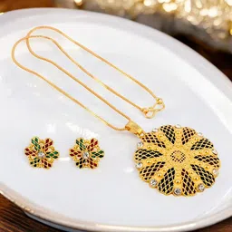 LUCKY JEWELLERY Gold-Plated Stone-Studded Jewellery Set-image-74