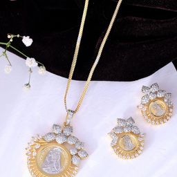 VOJ Gold Plated American Diamond Stone Studded Jewellery Set-image-41