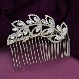 Voylla Rhodium-Plated Stones Studded Royal Romance Maitea Comb Pin Hair Accessories-image-50