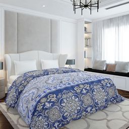 Monte Carlo Blue & White Ethnic Motifs Mild Winter 210 GSM Double Bed Duvet-image-16