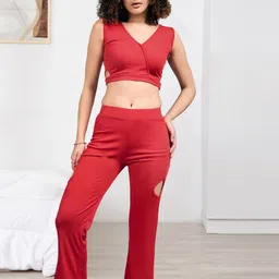 DressBerry Self Design V-Neck Top With Trousers Co-Ords-image-65