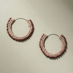 WHE Artificial Beaded Crochet Jute Circular Shaped Hoop Earrings-3