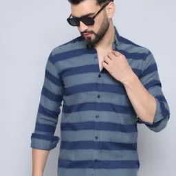 Indian Needle Men Classic Button-Down Collar Striped Cotton Casual Shirt-image-98