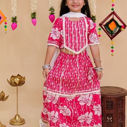 Aj DEZInES Girls Printed Ready to Wear Lehenga & Blouse With Dupatta-picture-1