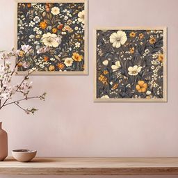 WALLLANE Brown & Grey 2 Pieces Floral Printed Wooden Wall Art image 5