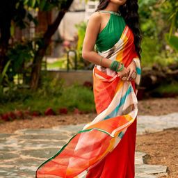 DIVASTRI Striped Poly Chiffon Saree-image-98