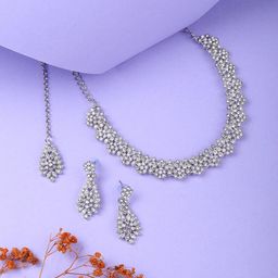 Atasi International Rhodium-Plated Diamond & Crystals Studded Jewellery Set-image-81