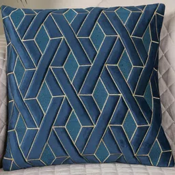 Modern Geometric Design Blue Color Velvet Cushion Cover, Set of 1 Piece-image-85
