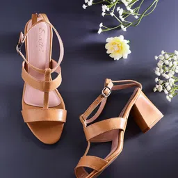 Snasta Women Leather Block Sandals with Buckles-picture-26