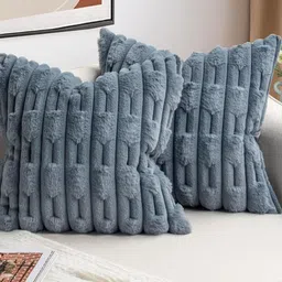 Vinayaka Fab Grey 2 Pieces Self Design Fur Square Cushion Covers-52