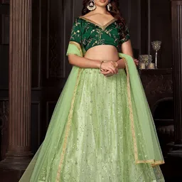 Warthy Ent Embroidered Thread Work Semi-Stitched Lehenga & Unstitched Blouse With Dupatta-image-82