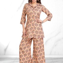 LIYALA Printed V-Neck Three Fourth Sleeves Tunic With Trousers Co-Ords-image-90
