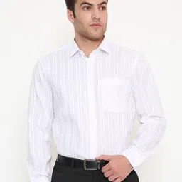 Maharaja Men India Slim Fit Vertical Striped Spread Collar Formal Shirt-picture-49