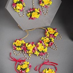 PASU FASHION Pearls Beaded Flower Gota Patti Haldi Jewellery Set-image-9