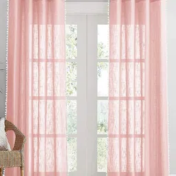 HOMEMONDE Pink & White Set of 2 Sheer Long Door Curtain-16
