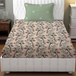 IVAZA Green Floral 800 TC Egyptian Cotton Queen Bedsheet with 1 Pillow Covers-image-45
