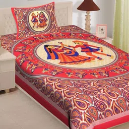 POORAK Red & Yellow Ethnic Motifs 104 TC Single Bedsheet with 1 Pillow Covers-image-51