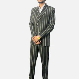 GARGIAN Master Cut Men 2 Piece Black Striped Notched Lapel Blazer And Trouser Suits-picture-45