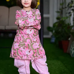 CORD OF LOVE Girls Floral Printed Regular Pure Cotton Kurta with Dhoti Pants-image-80