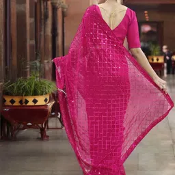Blissta Checked Sequinned Designer Saree image 2