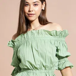 DressBerry Off-Shoulder Bell Sleeve Bardot Crop Top-image-46