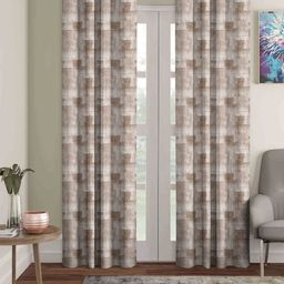 Aura Beige & Brown 2 Pieces Geometric Printed Room Darkening Long Door Curtains-image-82