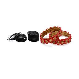 Women Set Of 2 Black & Red Glass Artificial Stones Bangles-image-103