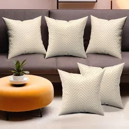 Aura Cream-Coloured Set of 5 Square Cushion Covers-18