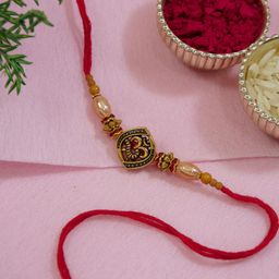 I Jewels Beaded Om Rakhi With Greeting Card & Roli Chawal-image-6