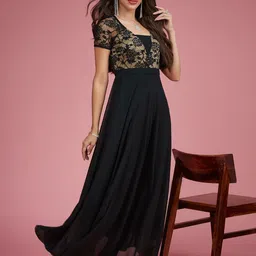 Miss Chase Self Design Georgette Maxi Dress-image-15