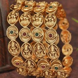 SGA FASHION Set Of 4 Gold-Plated Stone-Studded Laxmidevi Bangles-image-66