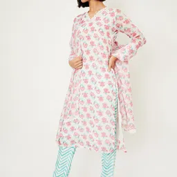 max Floral Printed V-Neck Straight Kurta With Trousers & Dupatta-picture-32