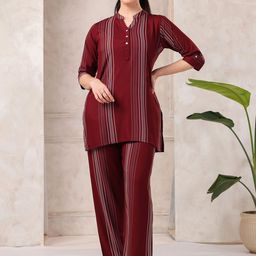 NIGHTSPREE Striped Mandarin Collar Top with Trousers Co-Ords-image-8