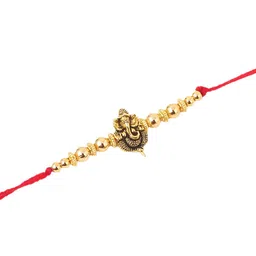 NVR Set Of 3 Gold-Toned Designer Ganesh Ji Thread Rakhi with Roli Chawal Chandan & Mishri image 4