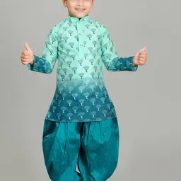 NFC CREATION Boys Floral Printed Regular Dupion Silk Kurta with Patiala-9
