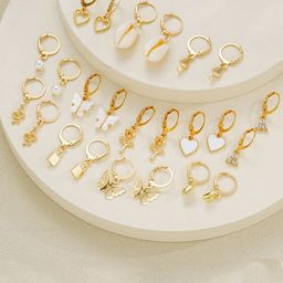 DressBerry Set Of 12 Gold Plated Artificial Stone & Beaded Contemporary Hoop Earrings-6