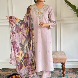 TWINS LADY Women Floral Embroidered Regular Thread Work Kurta with Trousers & With Dupatta-4