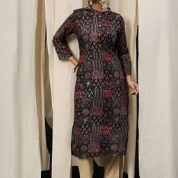Anouk Floral Printed Mandarin Collar Straight Kurta-picture-44