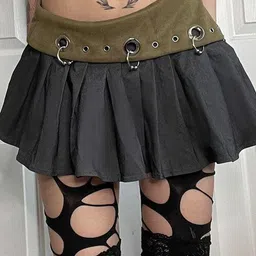 LULU & SKY Eyelet Detail Pleated Mini Skater Skirt-image-56