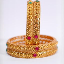 POSHIFY Set of 4 Gold-Plated Pure Brass Artificial Stones and Beads Bangles-image-2