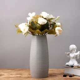 TAYHAA White And Green 2 Pieces Rose Artificial Flowers With Pot-54