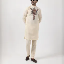 PulseIQ Men Beige Kurtas-image-117