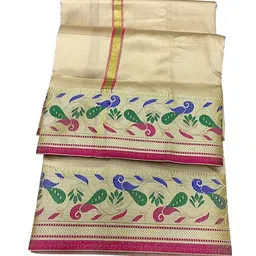 RAMESHWARAM FABRICS MENS SELF DRAPE SILK DHOTI SET - 4.0 MTR DHOTI WITH 2.0 STOLE SET-image-38